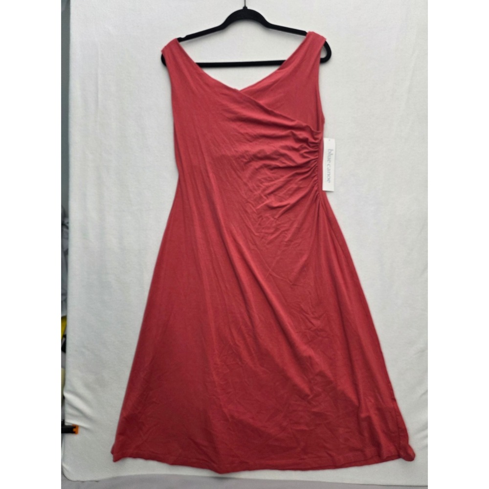 Blue Canoe Organic Bamboo Cotton Midi Dress M Red Ruched Sleeveless Made in USA